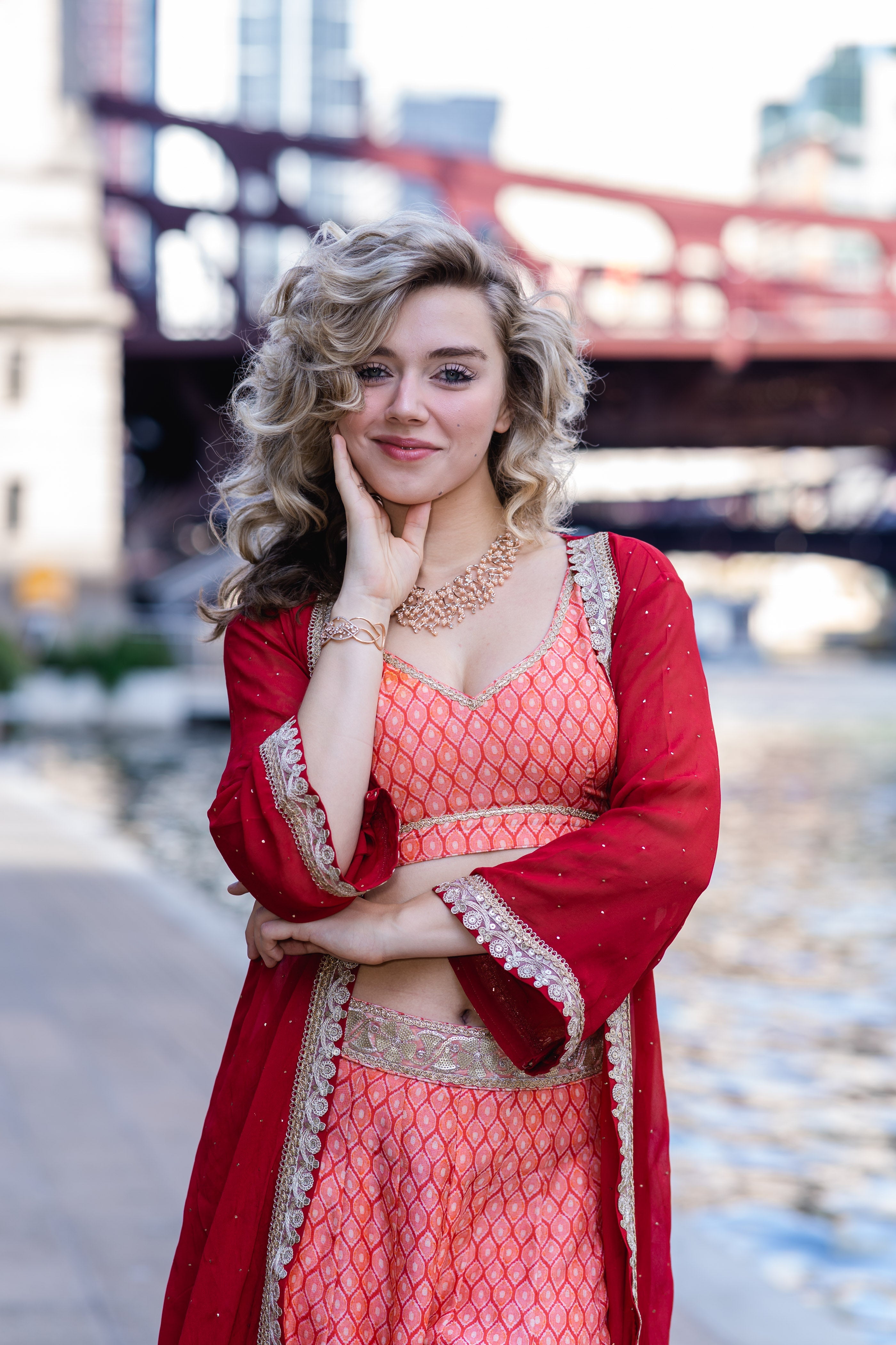 Ruby Sharara Set with Cape