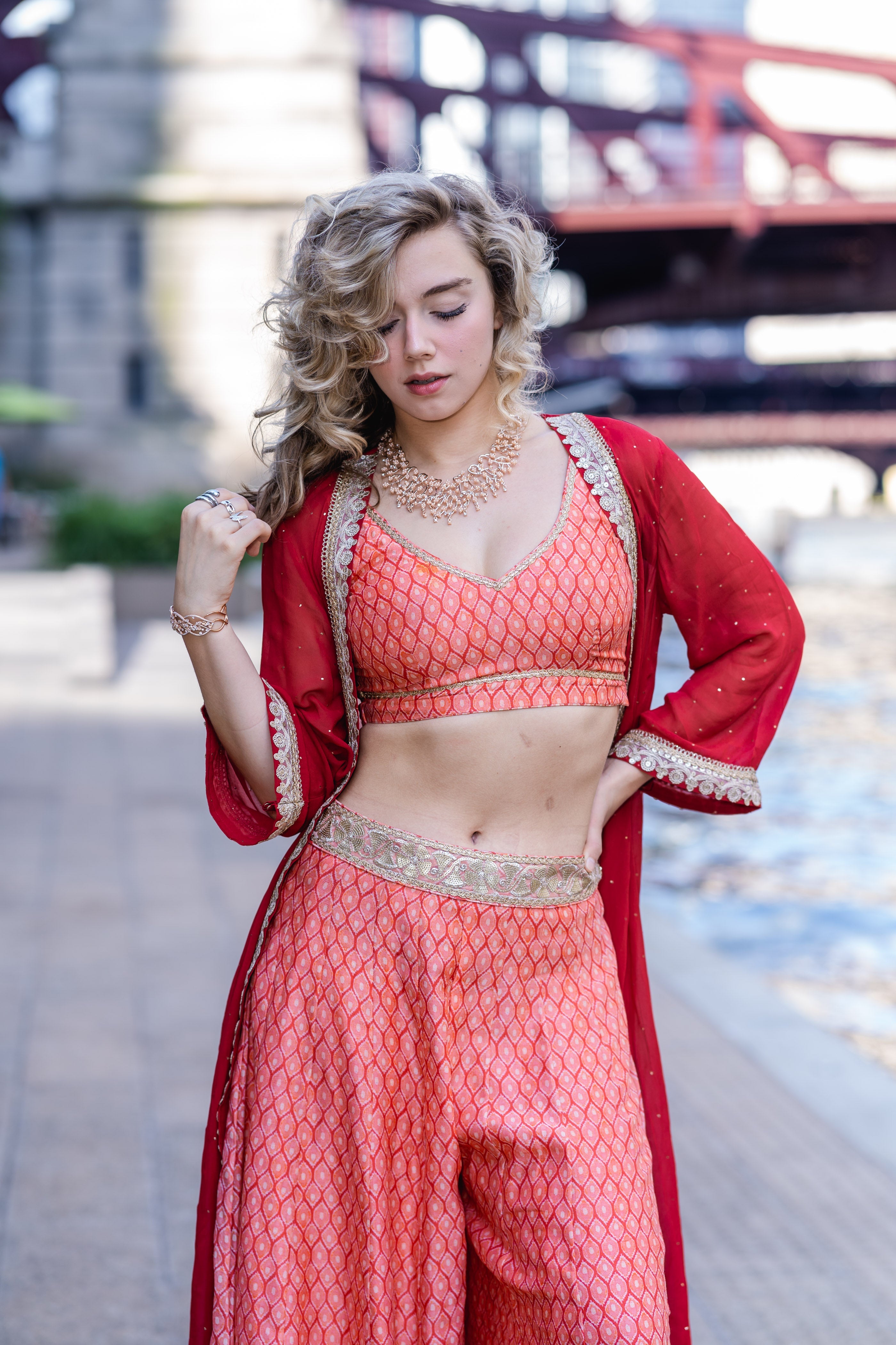 Ruby Sharara Set with Cape