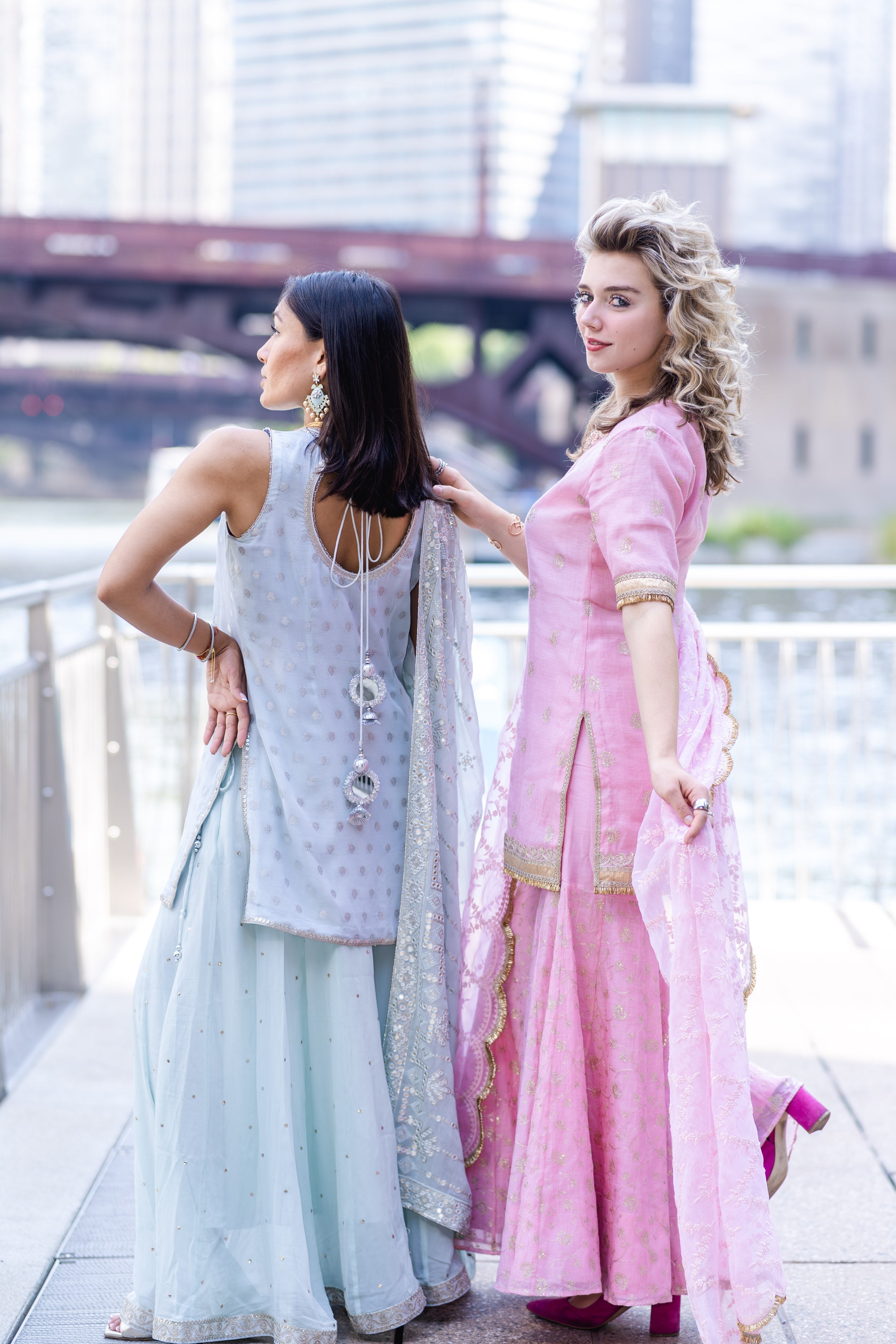 Blue Topaz Mirror Work Sharara Set