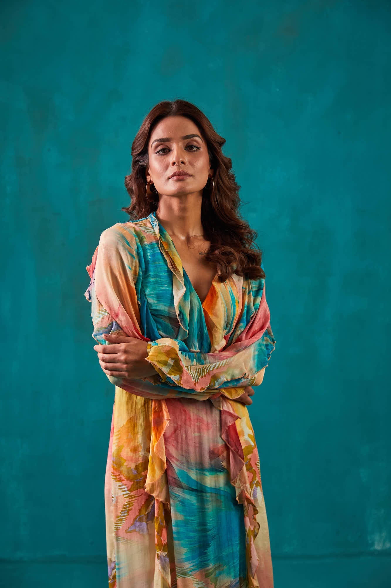 Blue Printed Chiffon Dress