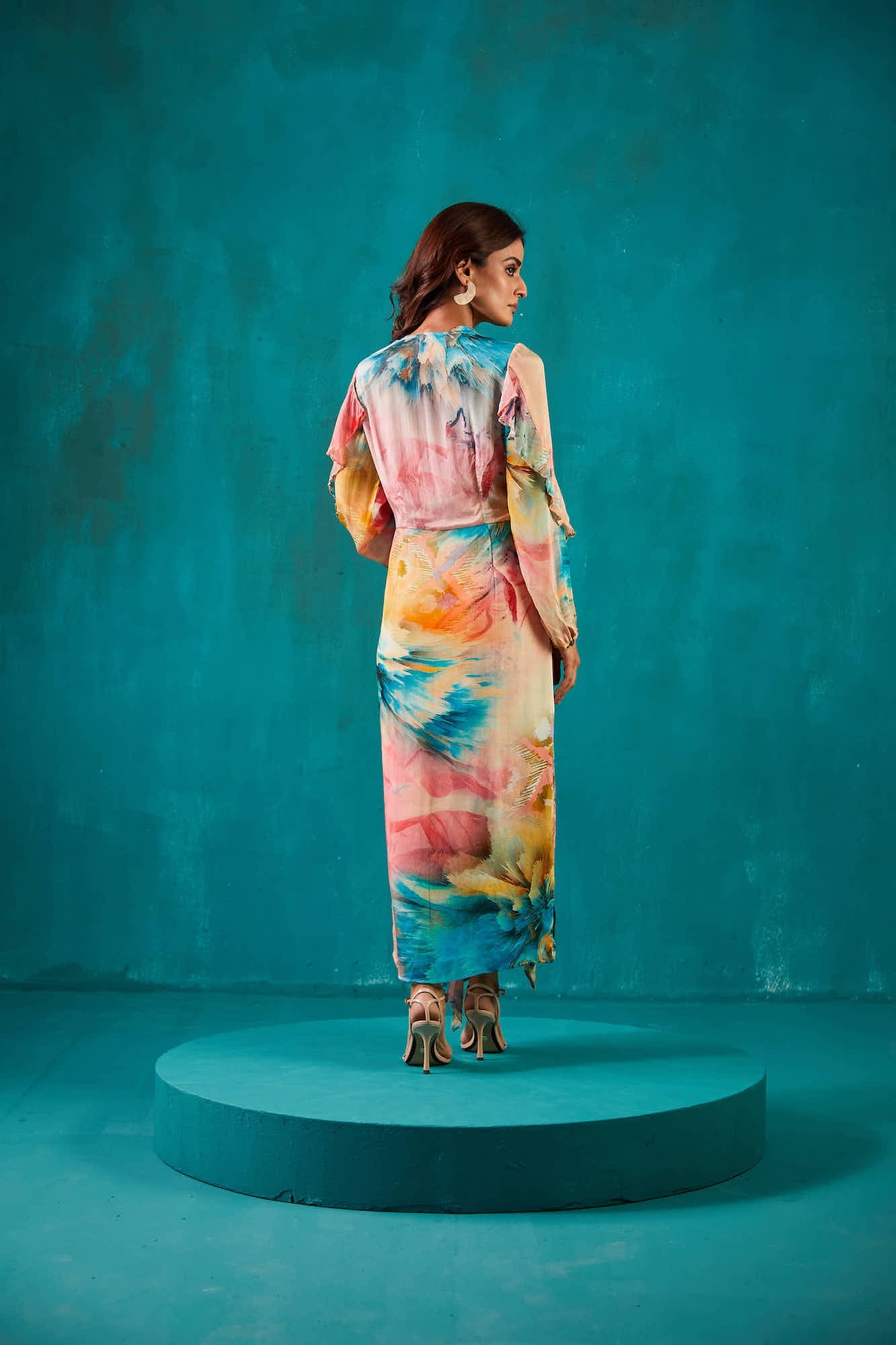 Blue Printed Chiffon Dress