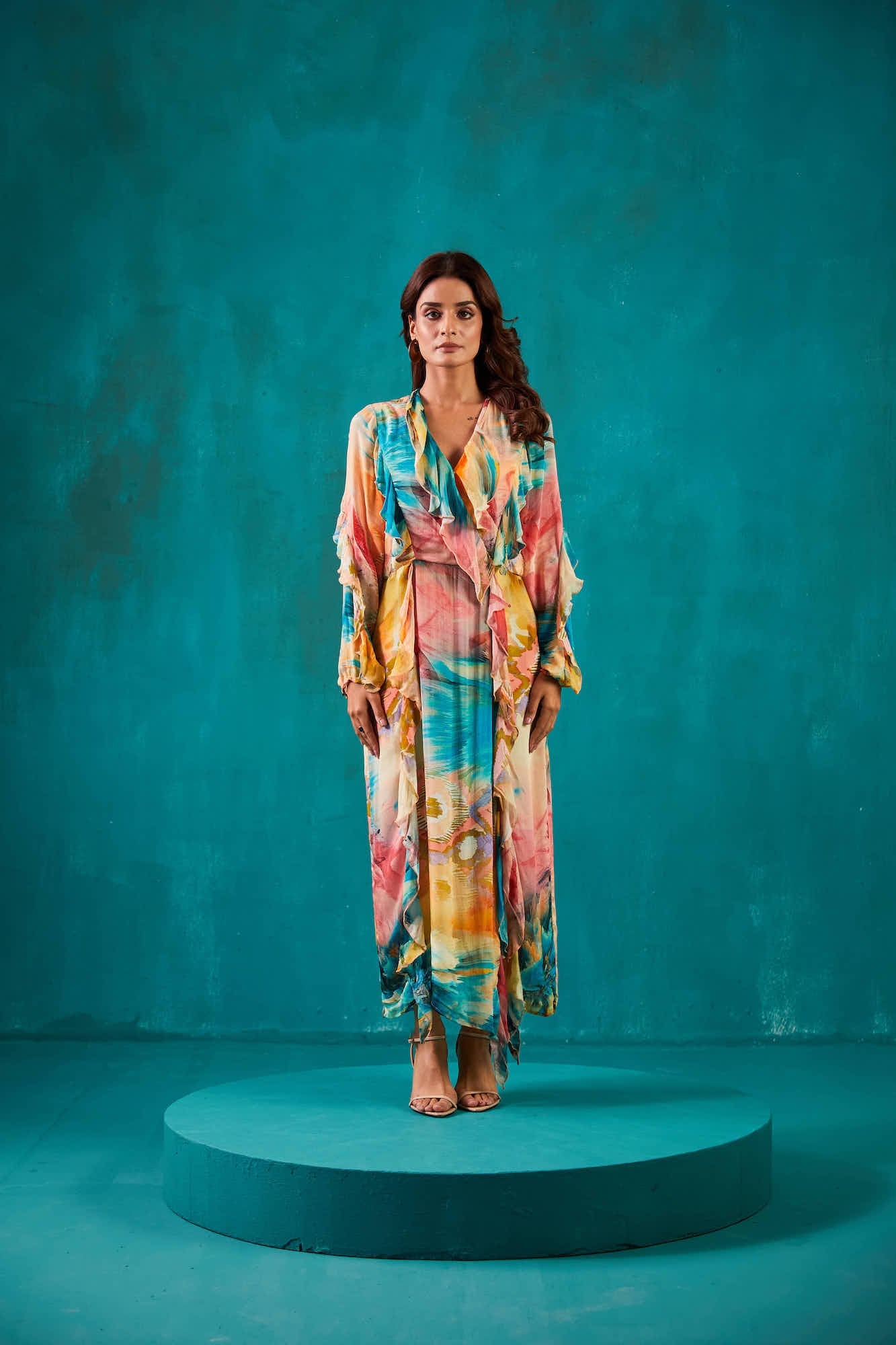 Blue Printed Chiffon Dress