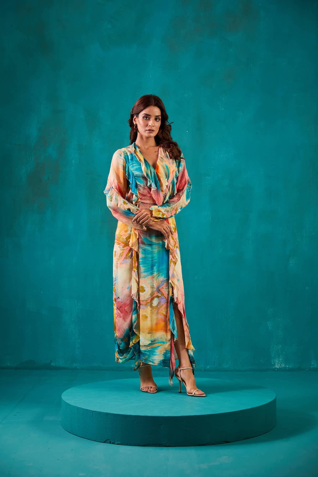 Blue Printed Chiffon Dress