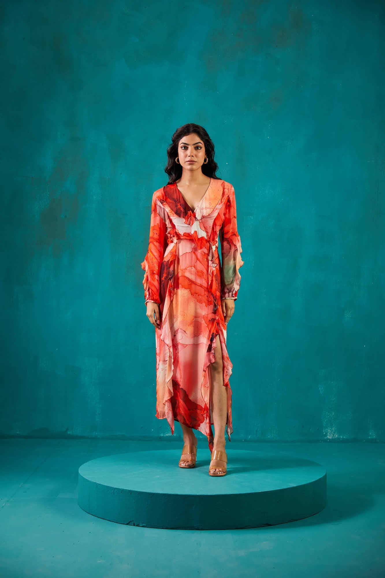 Red Printed Chiffon Dress