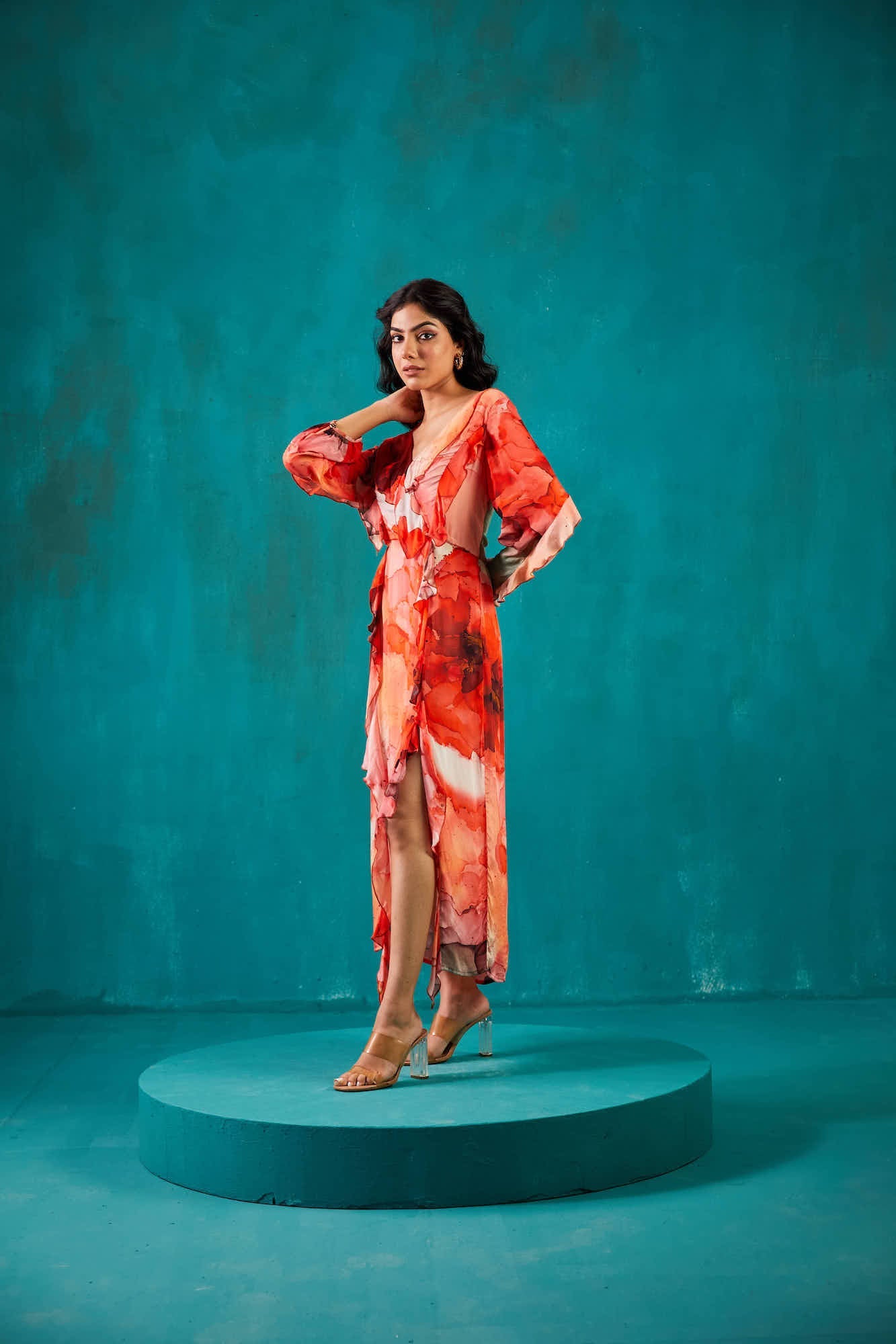 Red Printed Chiffon Dress