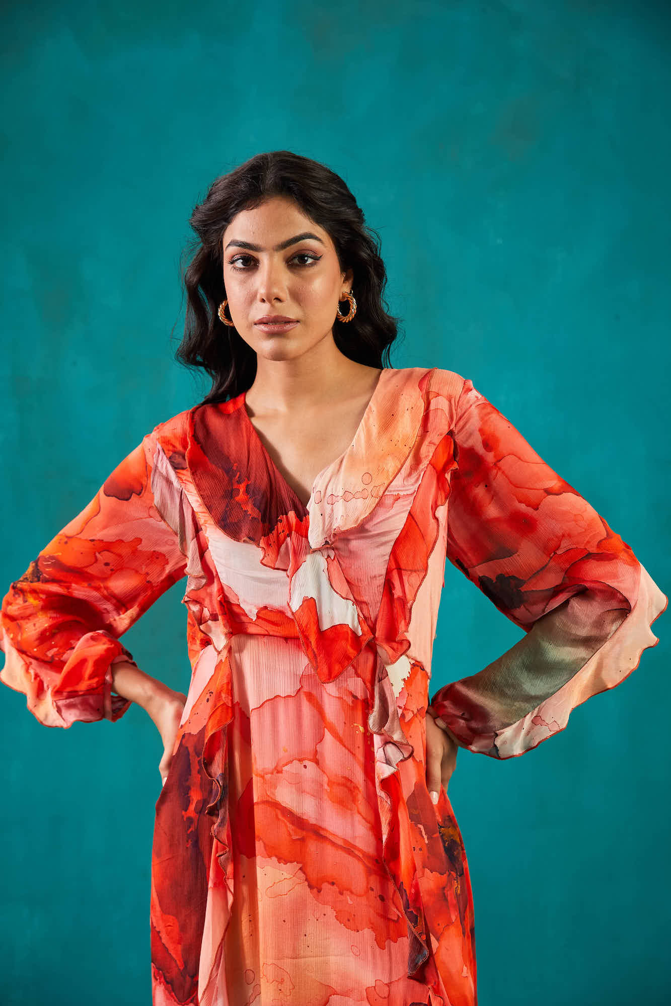 Red Printed Chiffon Dress