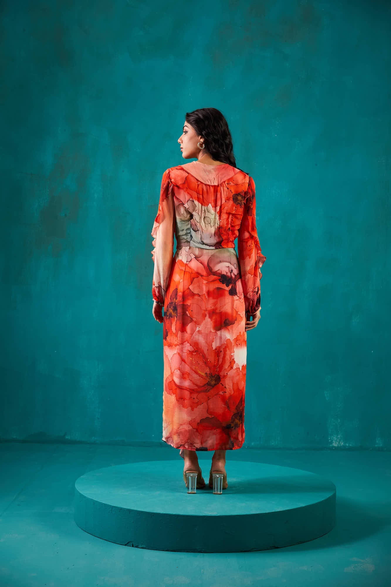 Red Printed Chiffon Dress