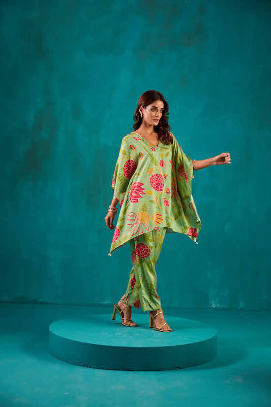 Green Printed Kaftan Co-ord Set