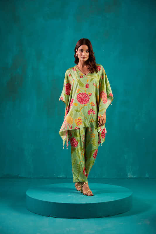 Green Printed Kaftan Co-ord Set