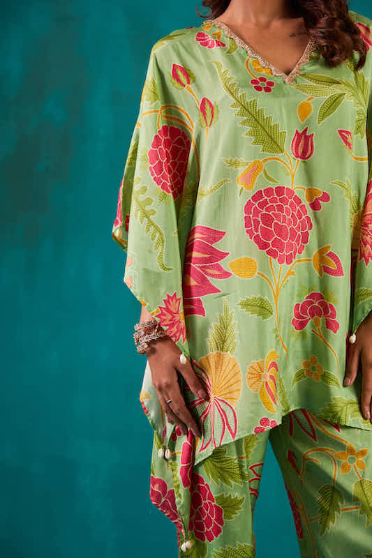 Green Printed Kaftan Co-ord Set