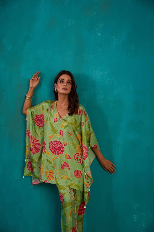 Green Printed Kaftan Co-ord Set