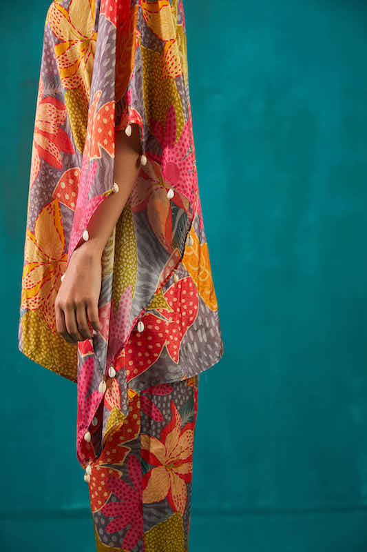 Steel Grey Printed Kaftan Co-ord Set