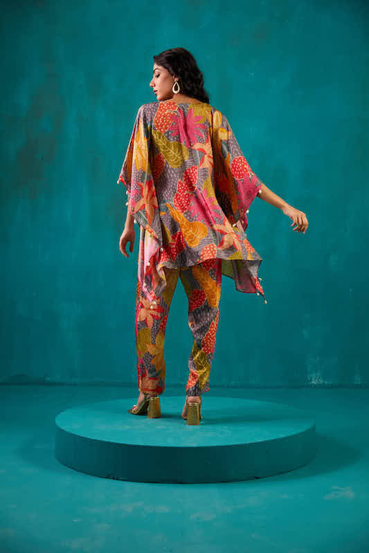 Steel Grey Printed Kaftan Co-ord Set