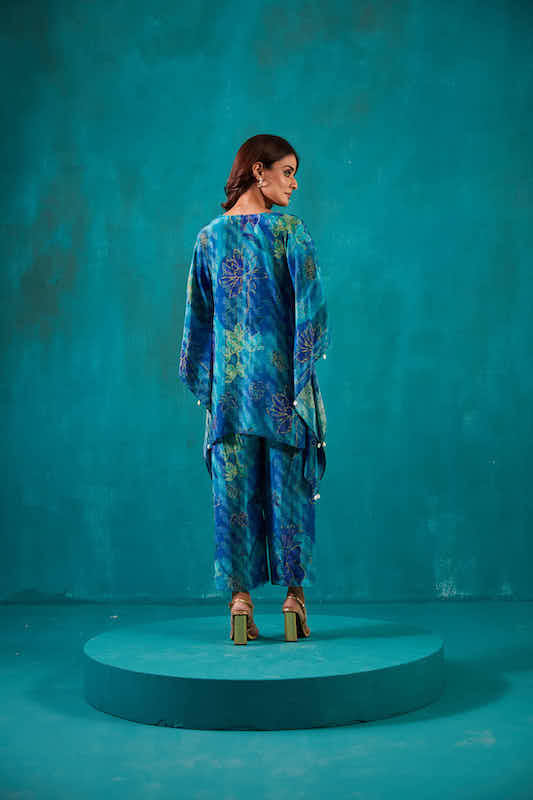 Teal Blue Printed Kaftan Co-ord Set