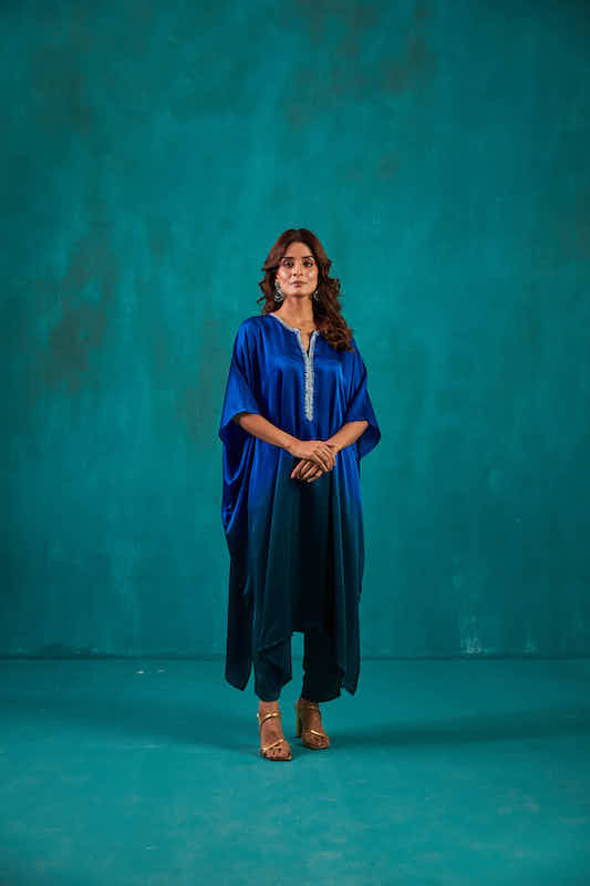 Teal Green Ombré Kaftan Co-ord Set