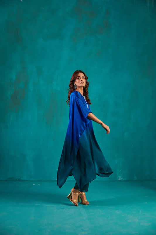 Teal Green Ombré Kaftan Co-ord Set