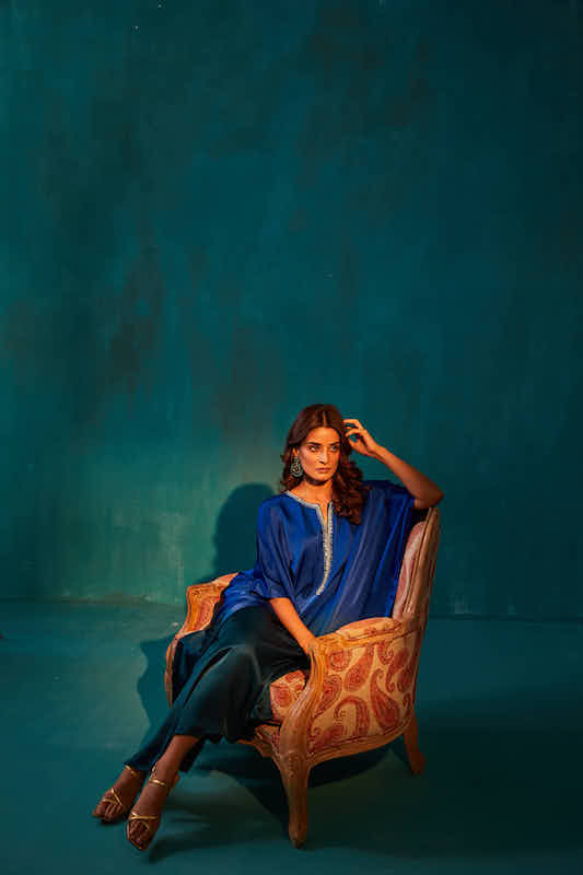 Teal Green Ombré Kaftan Co-ord Set