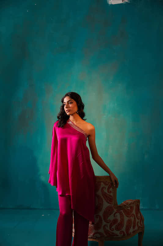 Fuchsia One Shoulder Kaftan Co-ord Set