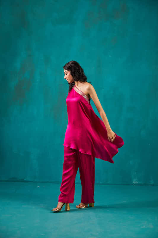 Fuchsia One Shoulder Kaftan Co-ord Set