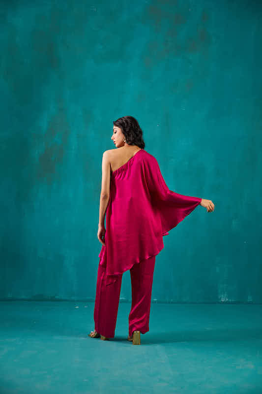 Fuchsia One Shoulder Kaftan Co-ord Set