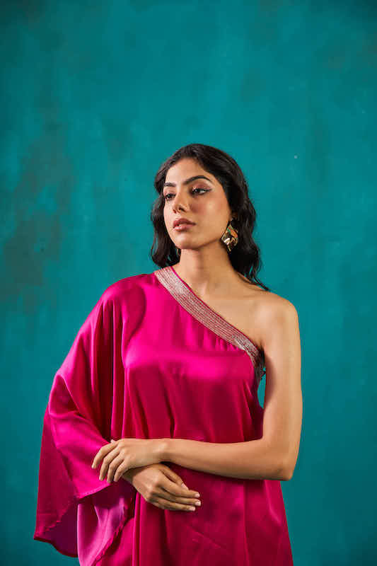 Fuchsia One Shoulder Kaftan Co-ord Set