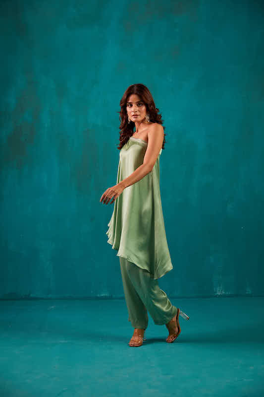 Sage Green One Shoulder Kaftan Co-ord Set