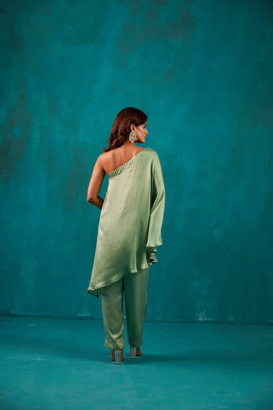 Sage Green One Shoulder Kaftan Co-ord Set