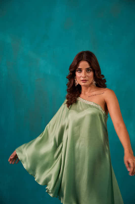 Sage Green One Shoulder Kaftan Co-ord Set