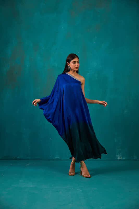 Teal Green One Shoulder Kaftan Dress