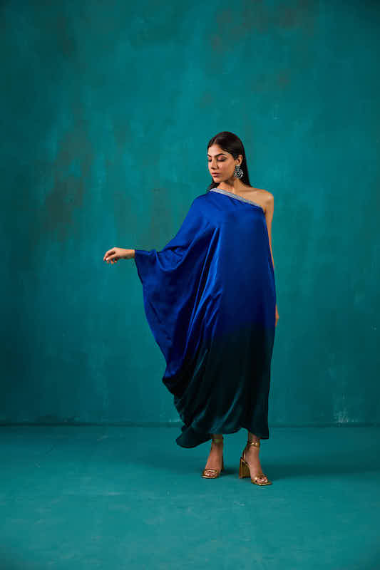Teal Green One Shoulder Kaftan Dress