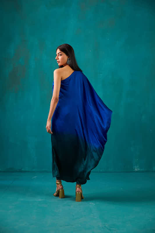Teal Green One Shoulder Kaftan Dress