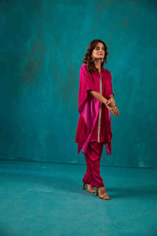 Fuchsia Shirt Kaftan Co-ord Set