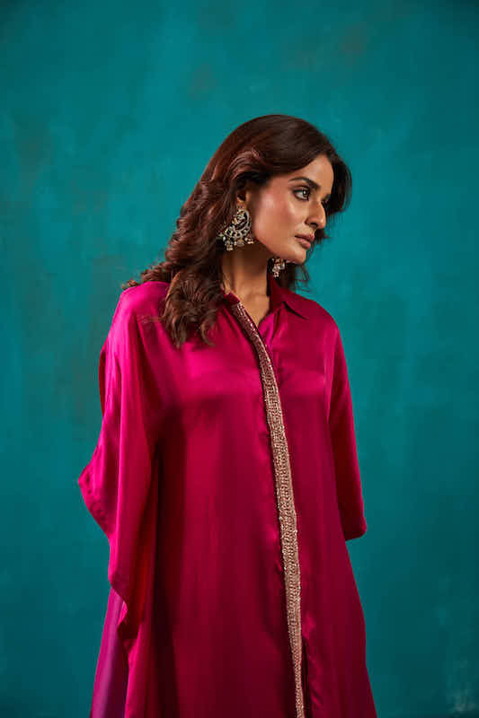 Fuchsia Shirt Kaftan Co-ord Set