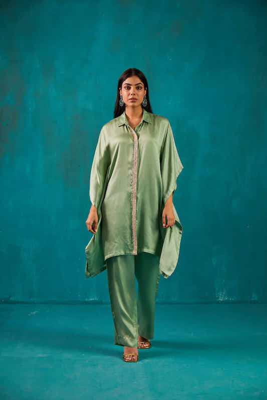 Sage Green Shirt Kaftan Co-ord Set