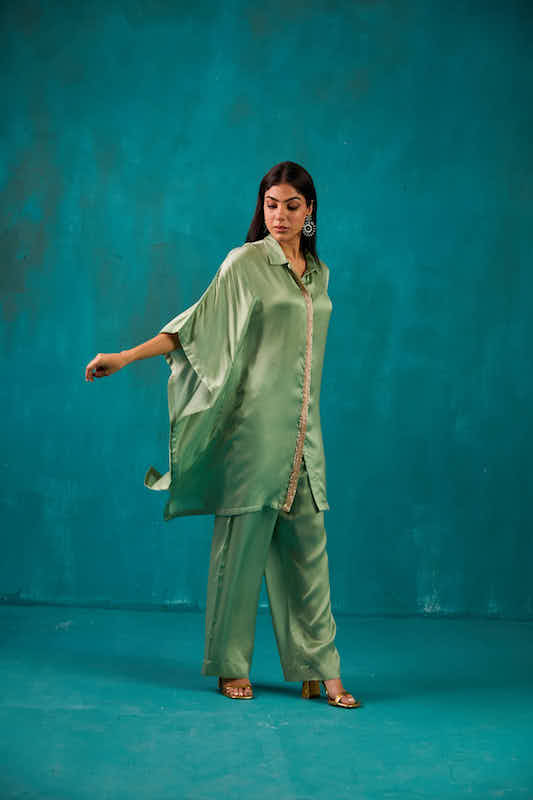 Sage Green Shirt Kaftan Co-ord Set