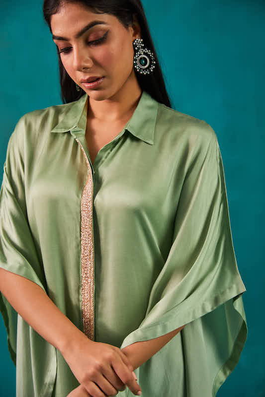 Sage Green Shirt Kaftan Co-ord Set