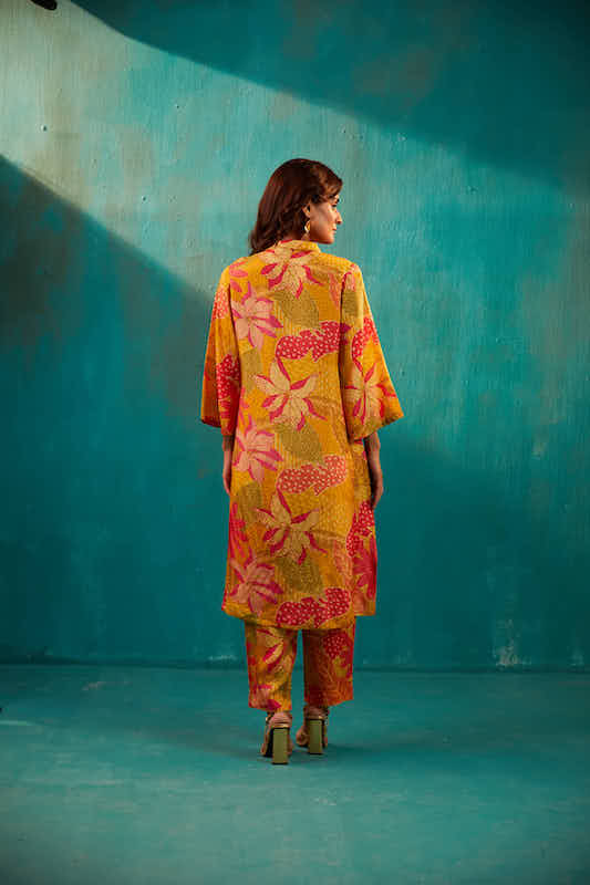 Yellow Floral Long Kurta Co-ord Set