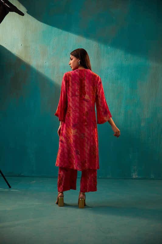 Fuchsia Crepe Long Kurta Co-ord Set