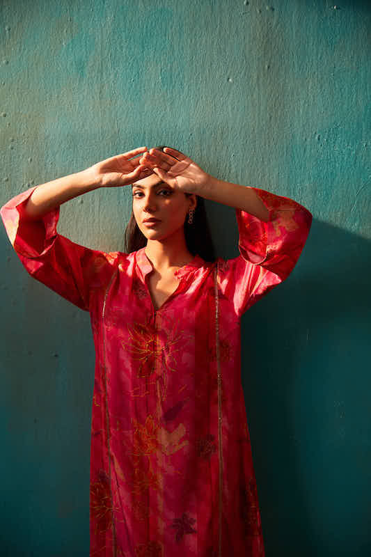 Fuchsia Crepe Long Kurta Co-ord Set