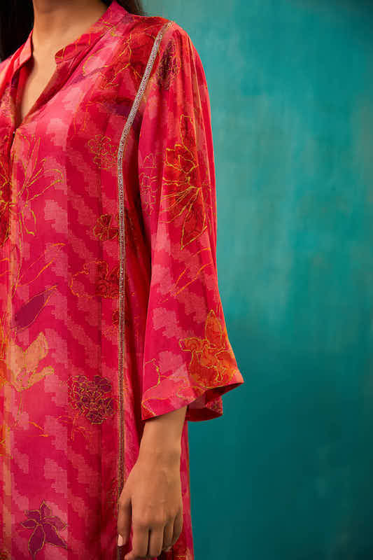 Fuchsia Crepe Long Kurta Co-ord Set