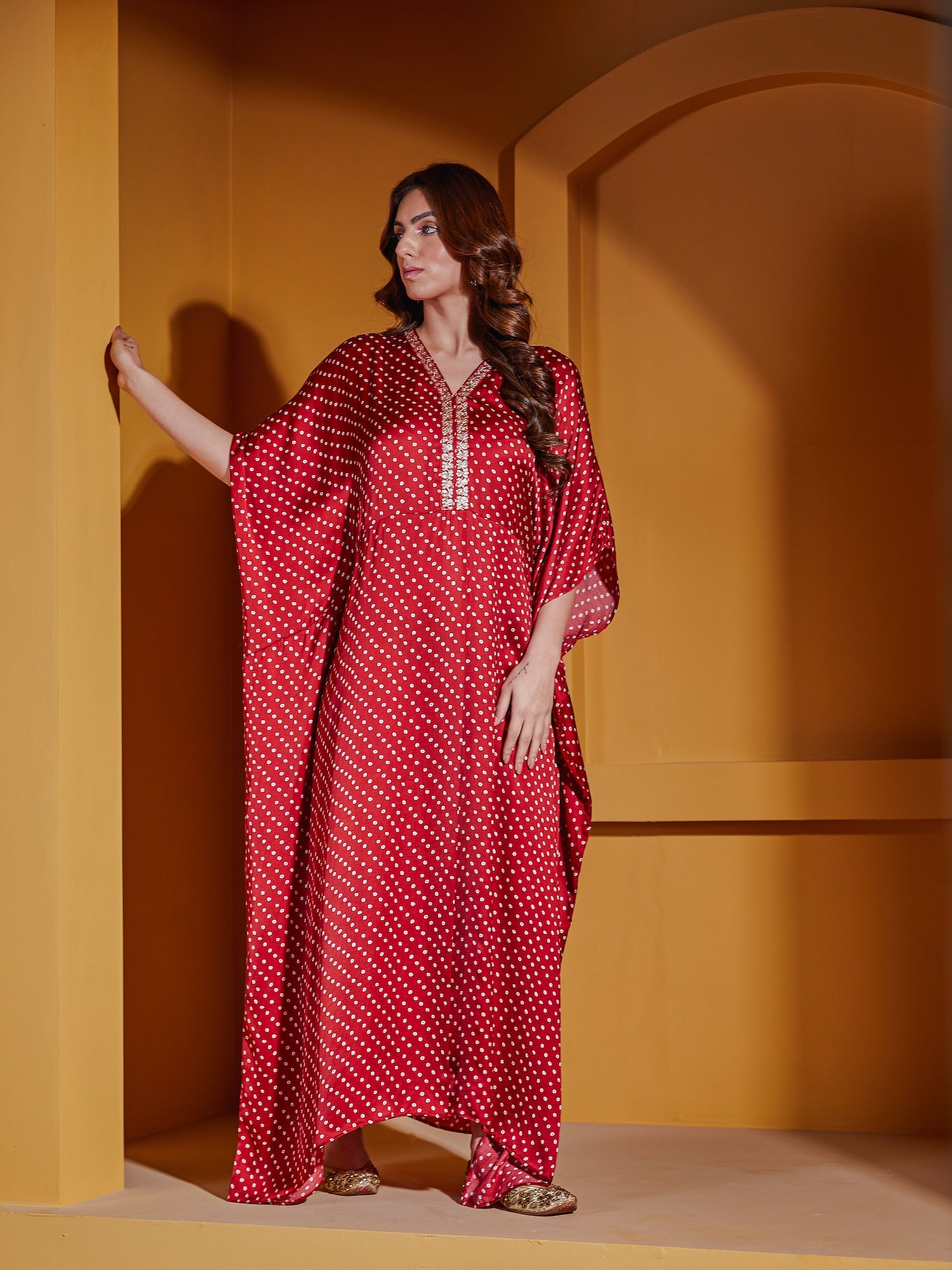 Rhubarb Satin Kaftan Dress