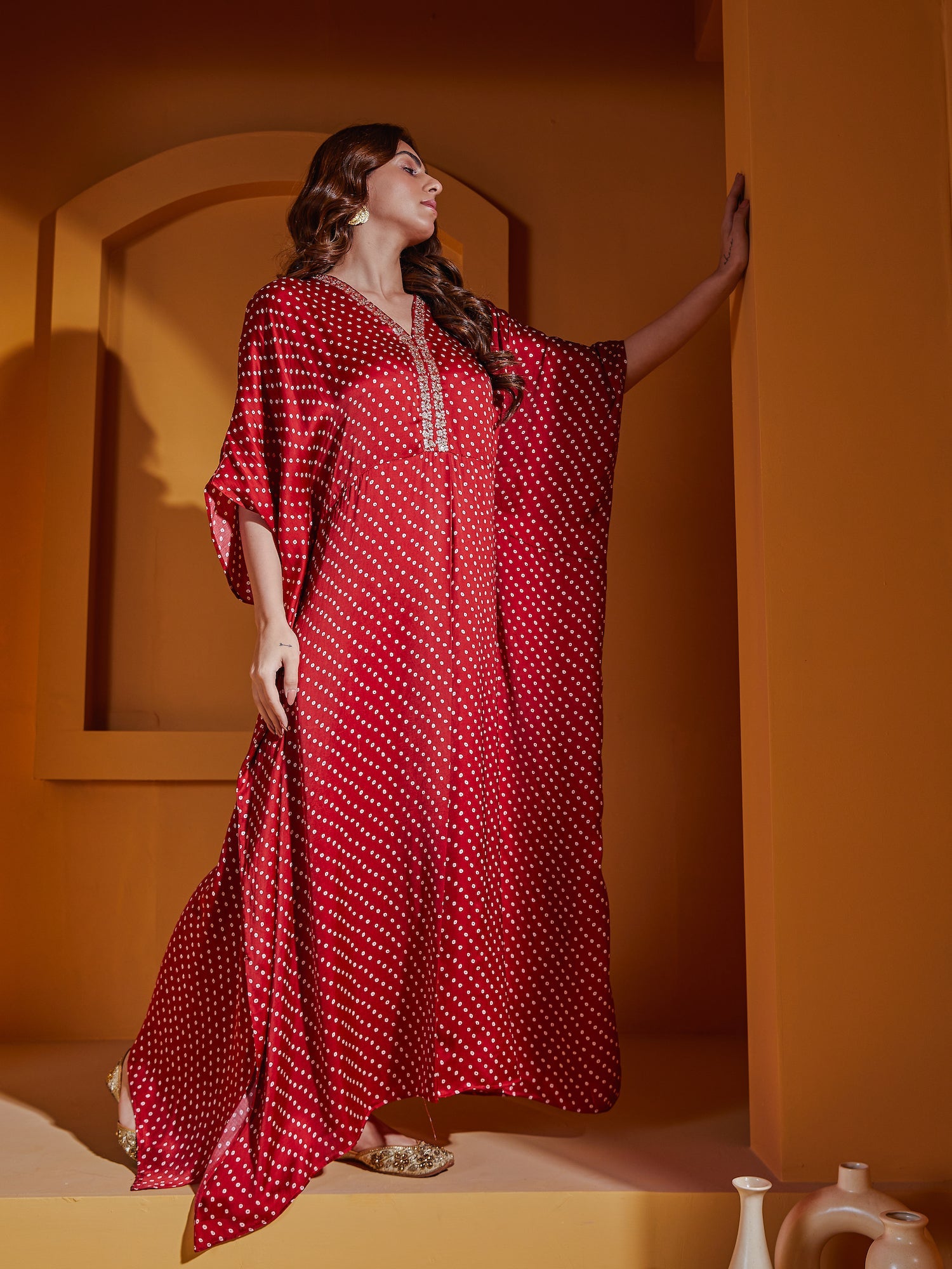 Rhubarb Satin Kaftan Dress