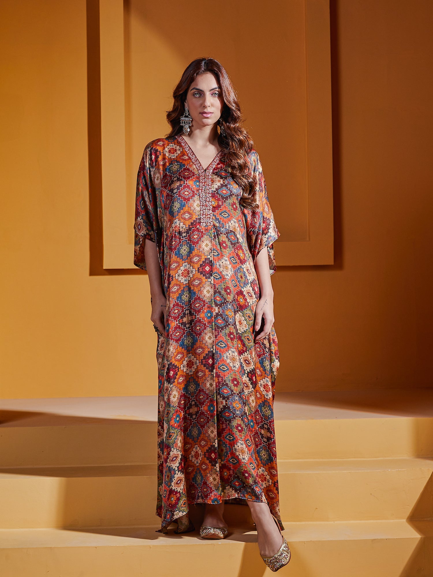 Rust Abstract Kaftan Dress