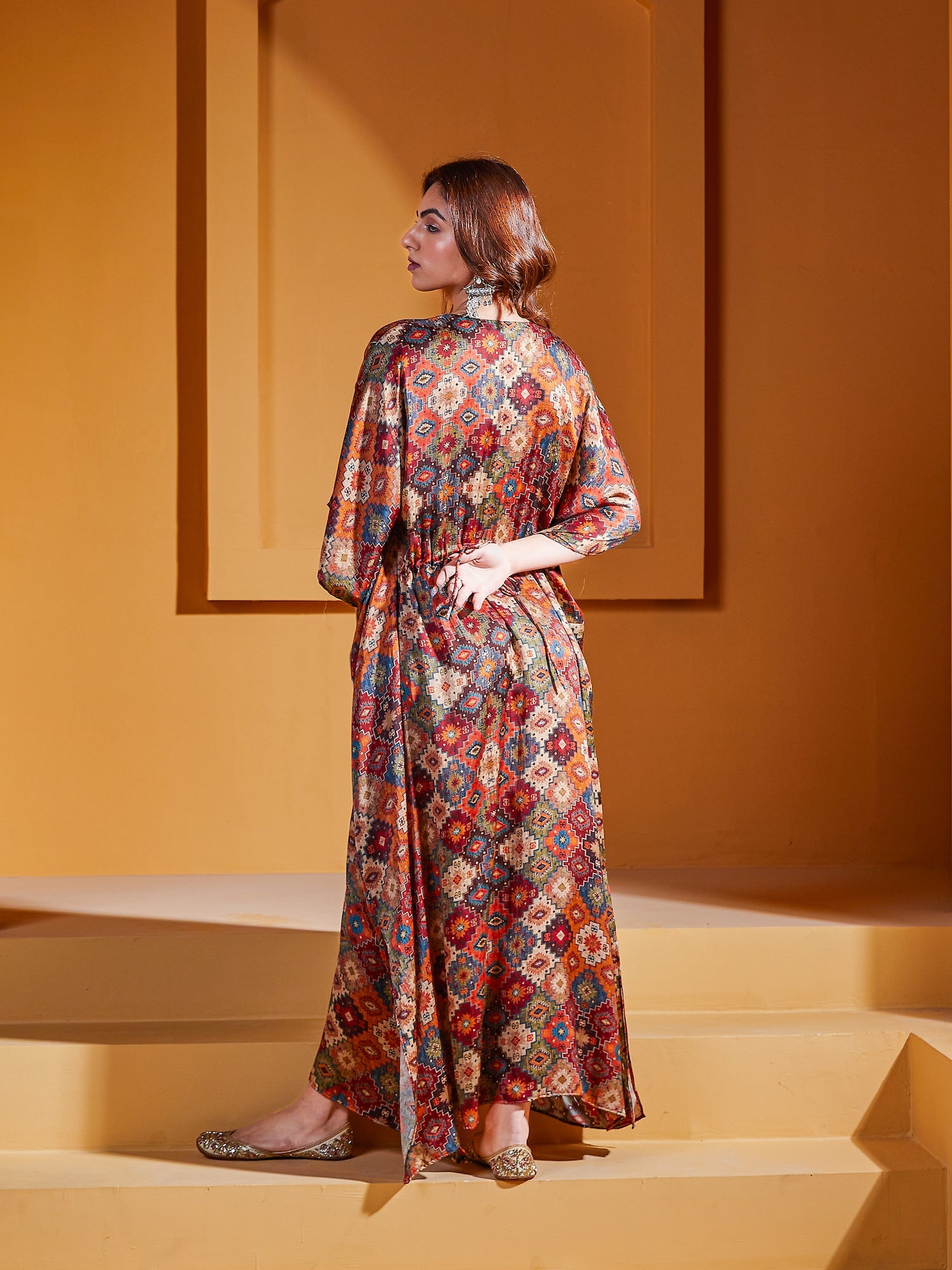 Rust Abstract Kaftan Dress