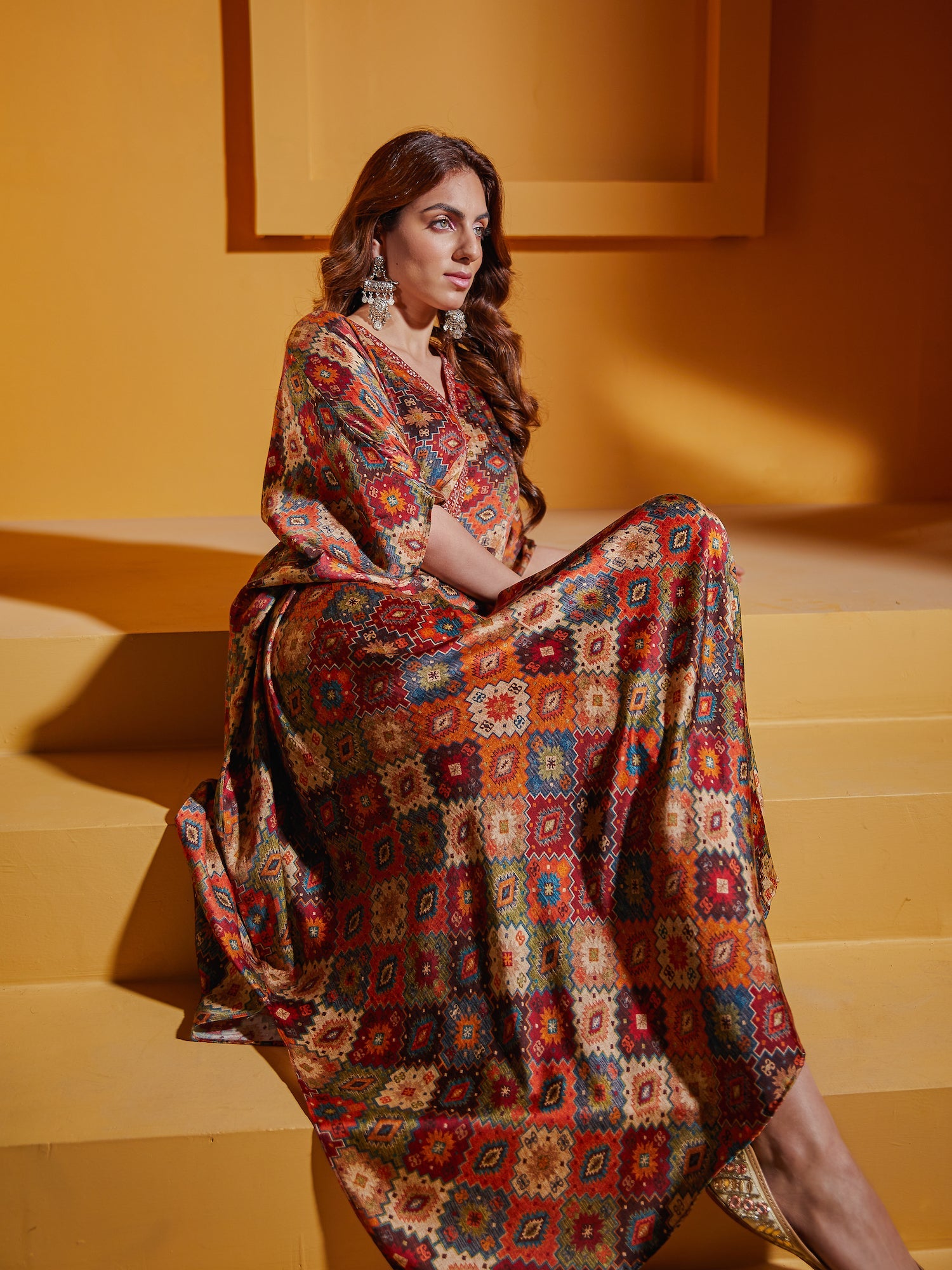 Rust Abstract Kaftan Dress