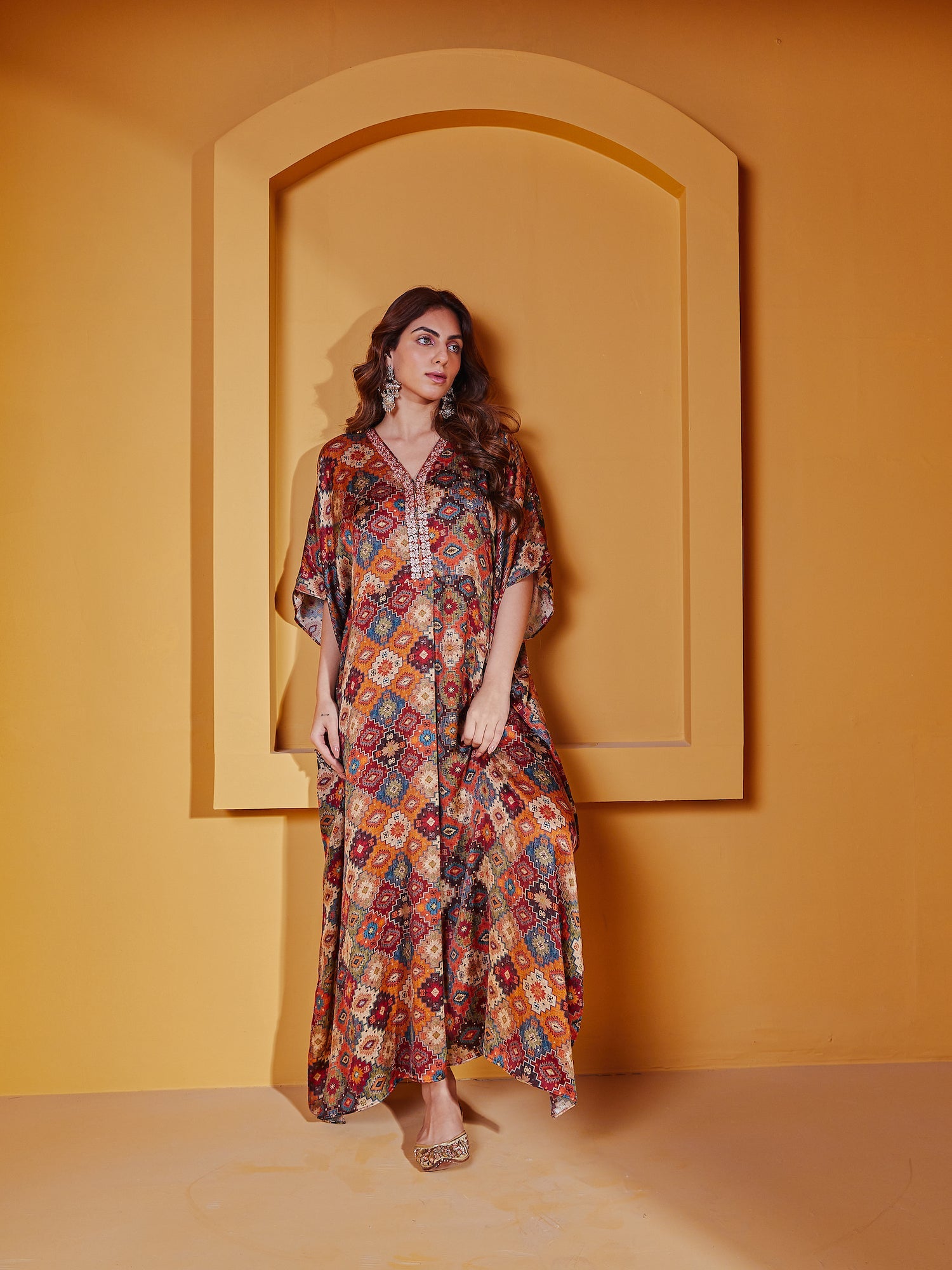 Rust Abstract Kaftan Dress