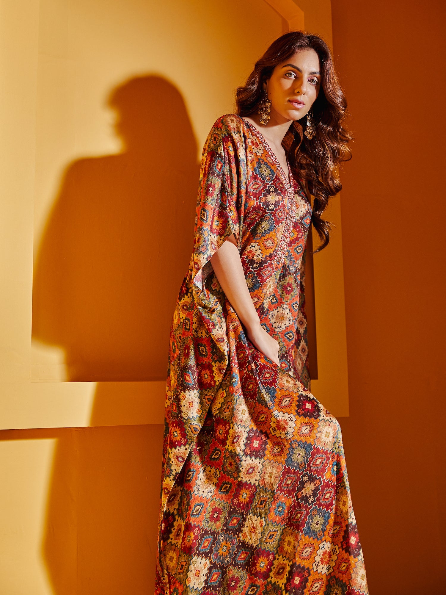 Rust Abstract Kaftan Dress
