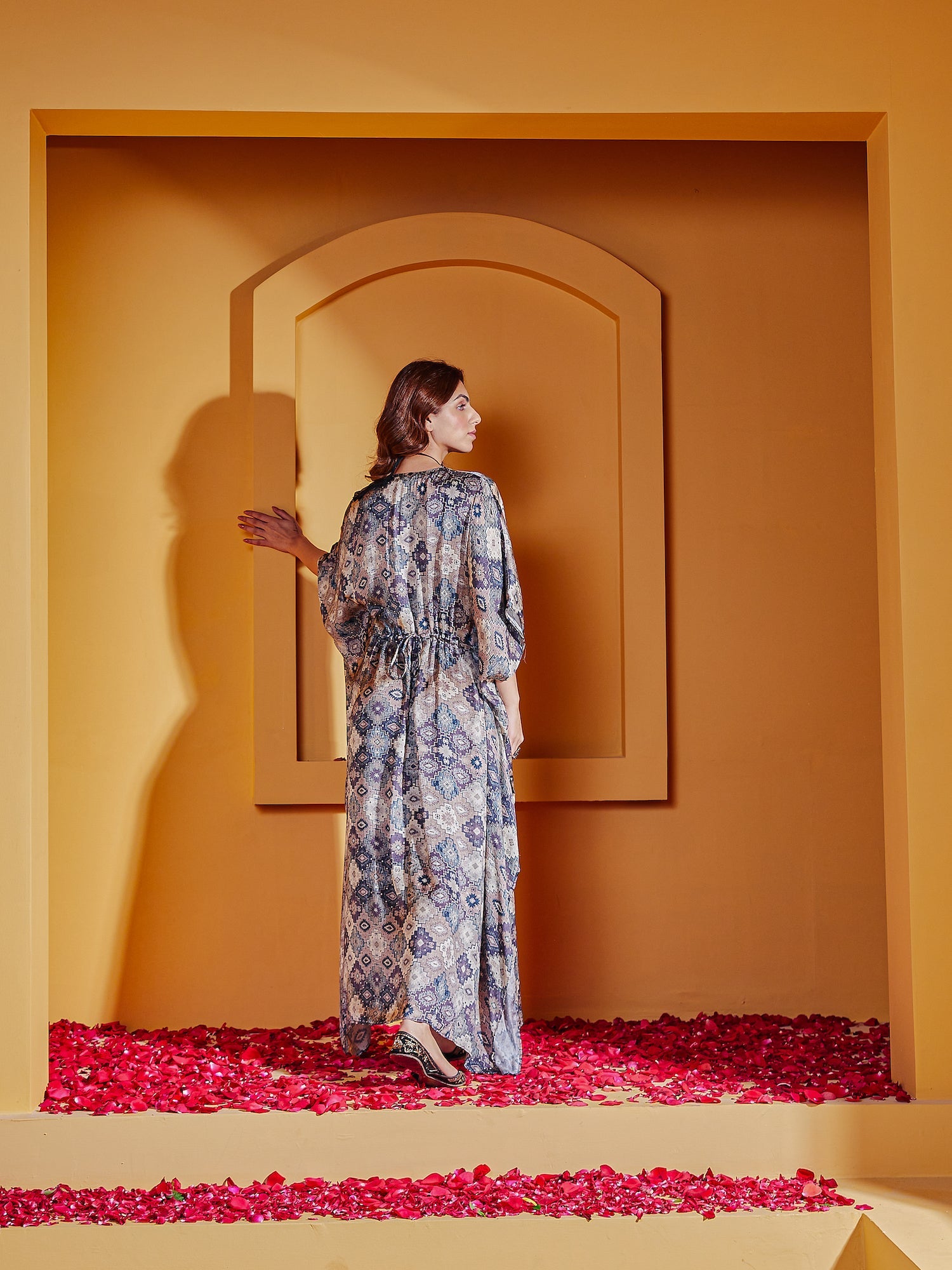 Charcoal Abstract Printed Kaftan Dress