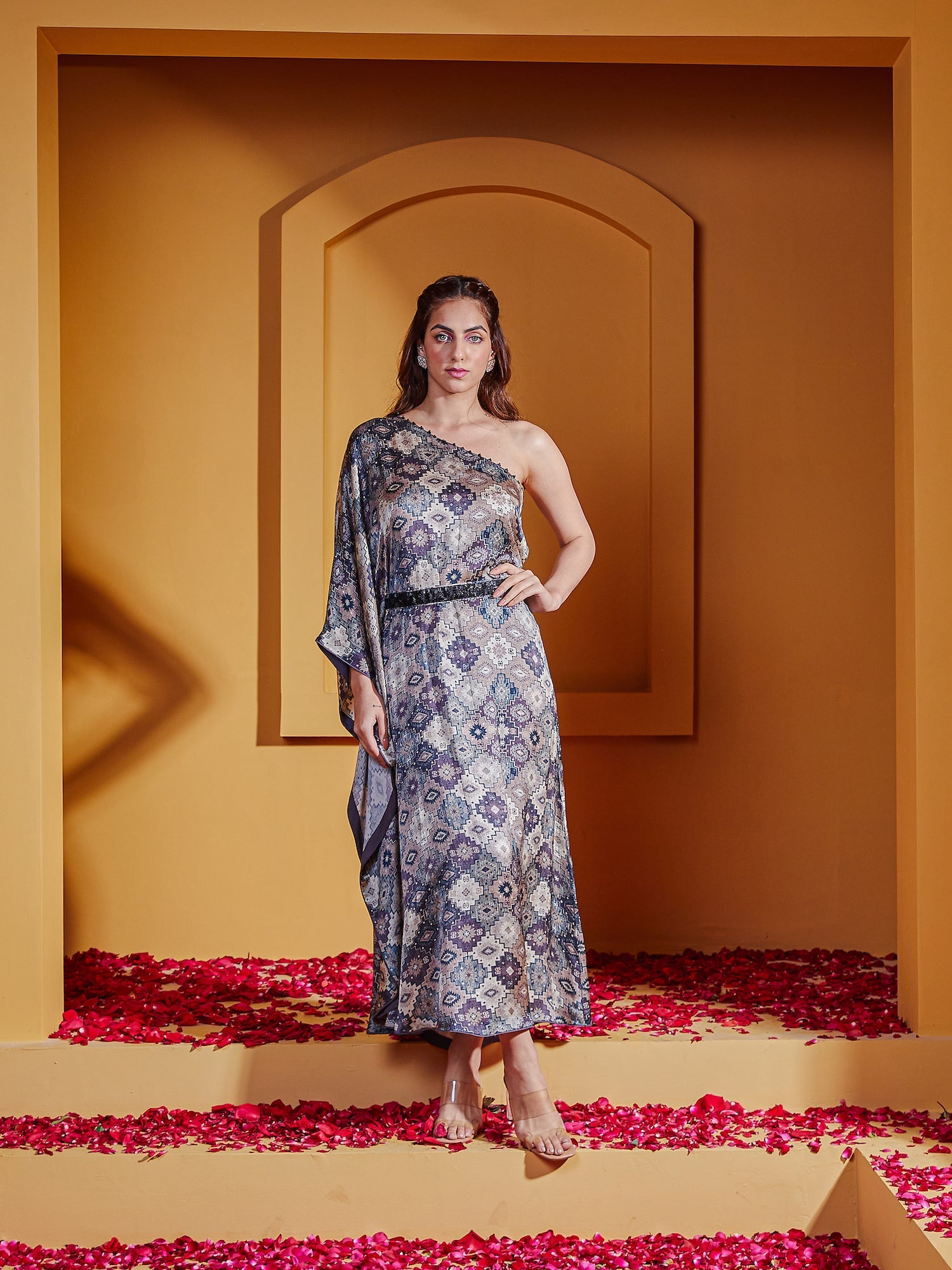 Charcoal Off Shoulder Kaftan Dress