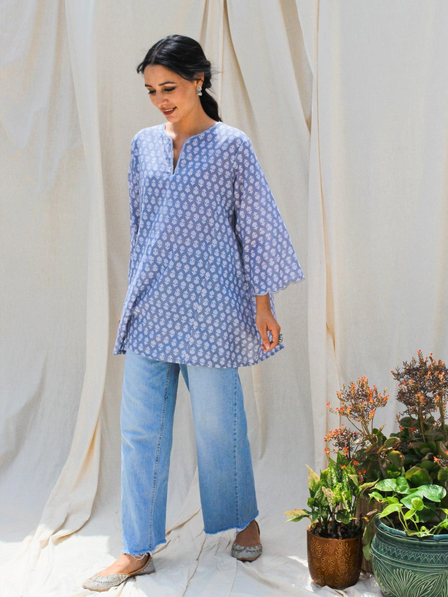 Grey Block Printed Kurta